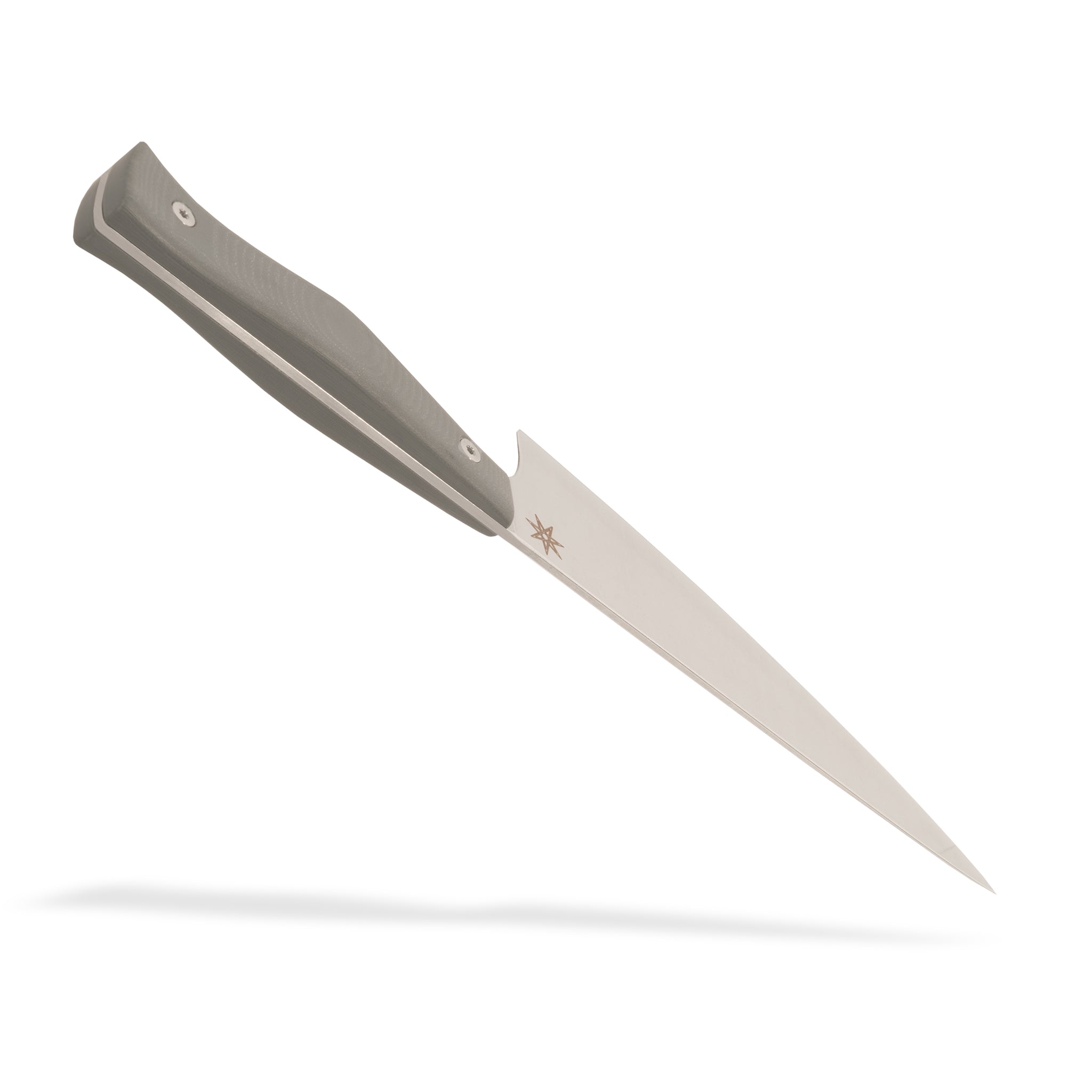 Stainless steel 7" chef knife knife with gray g-10 handle by Town Cutler.