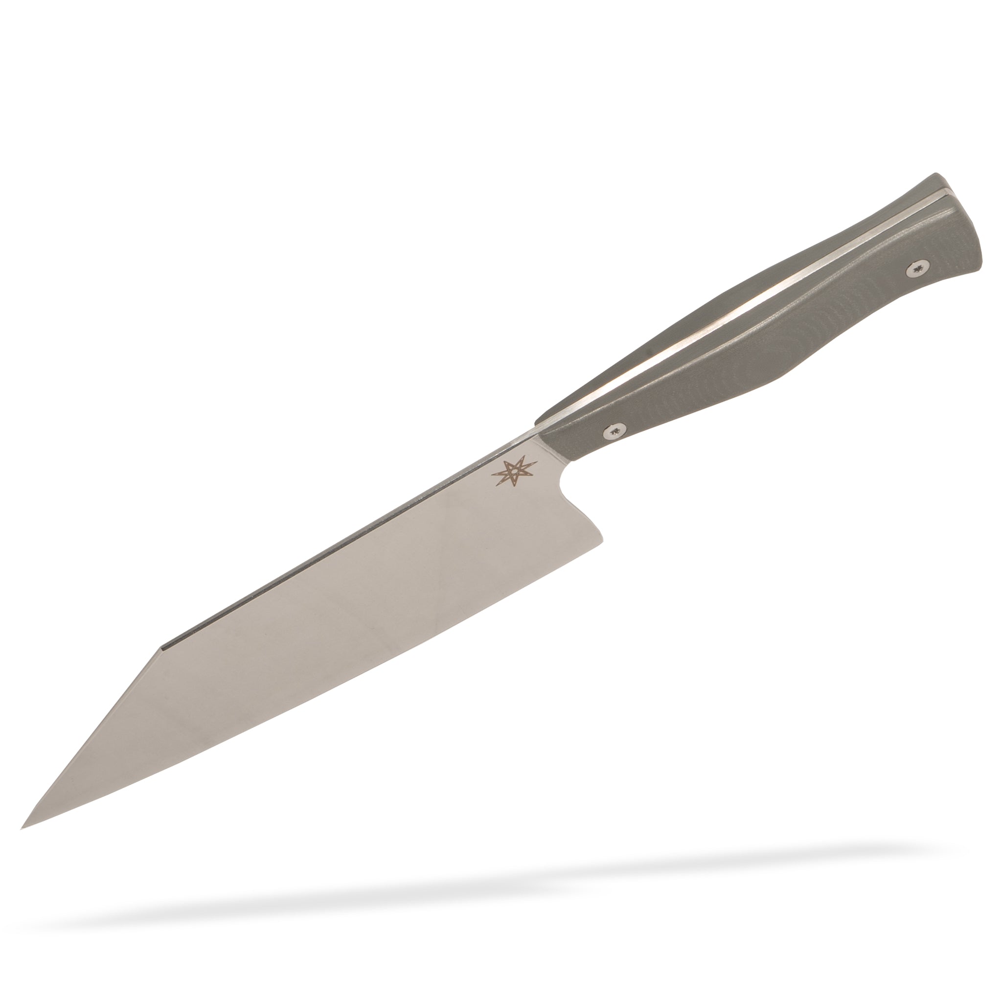 Stainless steel chopper kitchen knife with gray g-10 handle by Town Cutler.