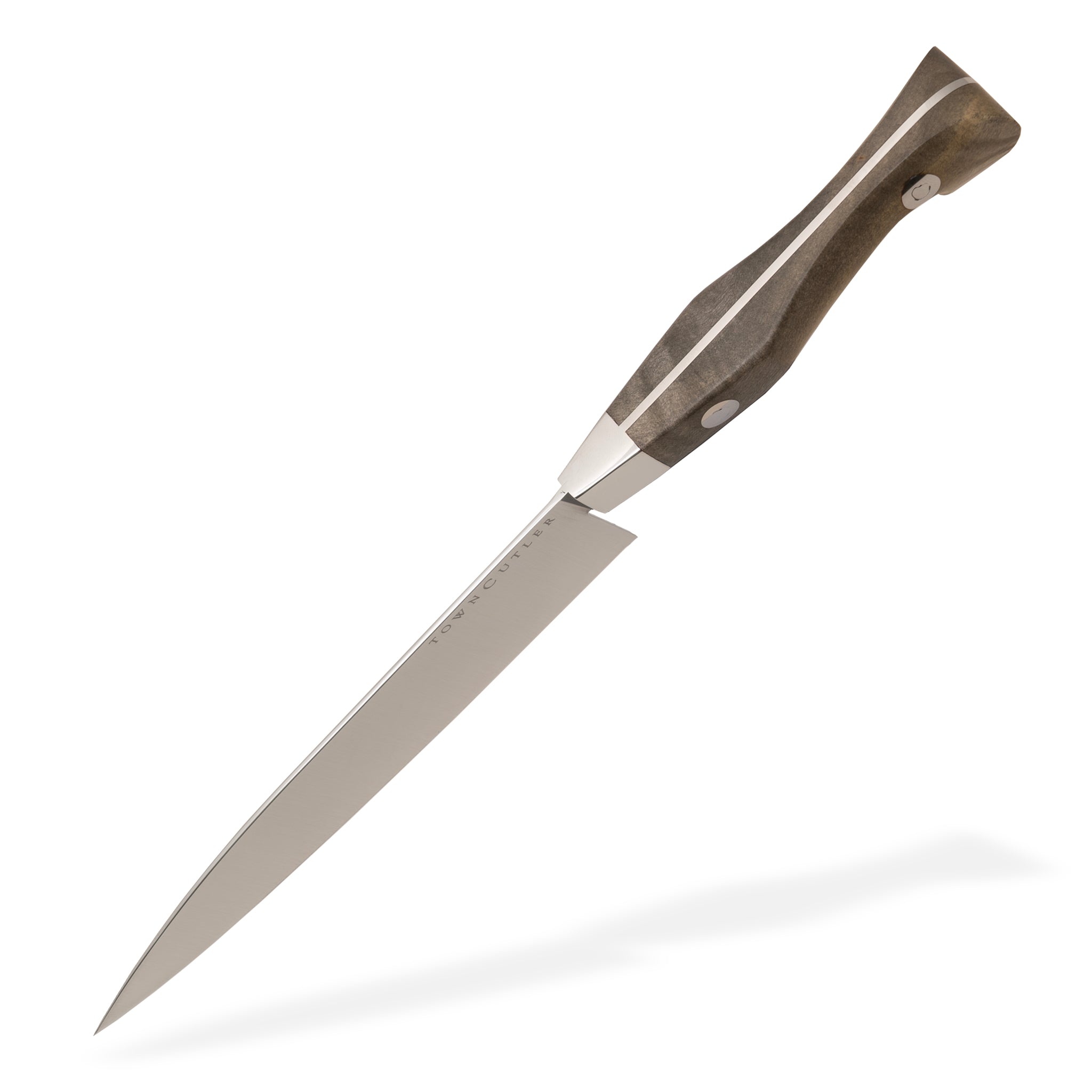 Detail photo of Classic Utility knife from Town Cutler with stainless steel blade and buckeye burl handle.