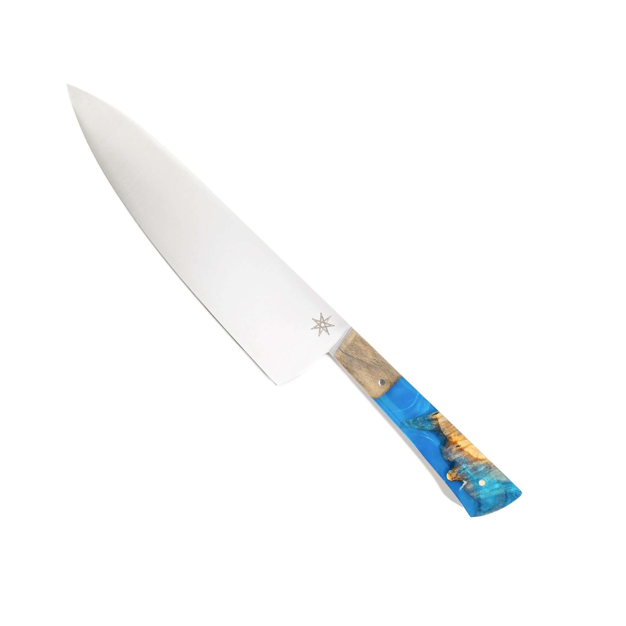 Town Cutler handcrafted Tahoe Bliss Kitchen knives with blue and wood handles