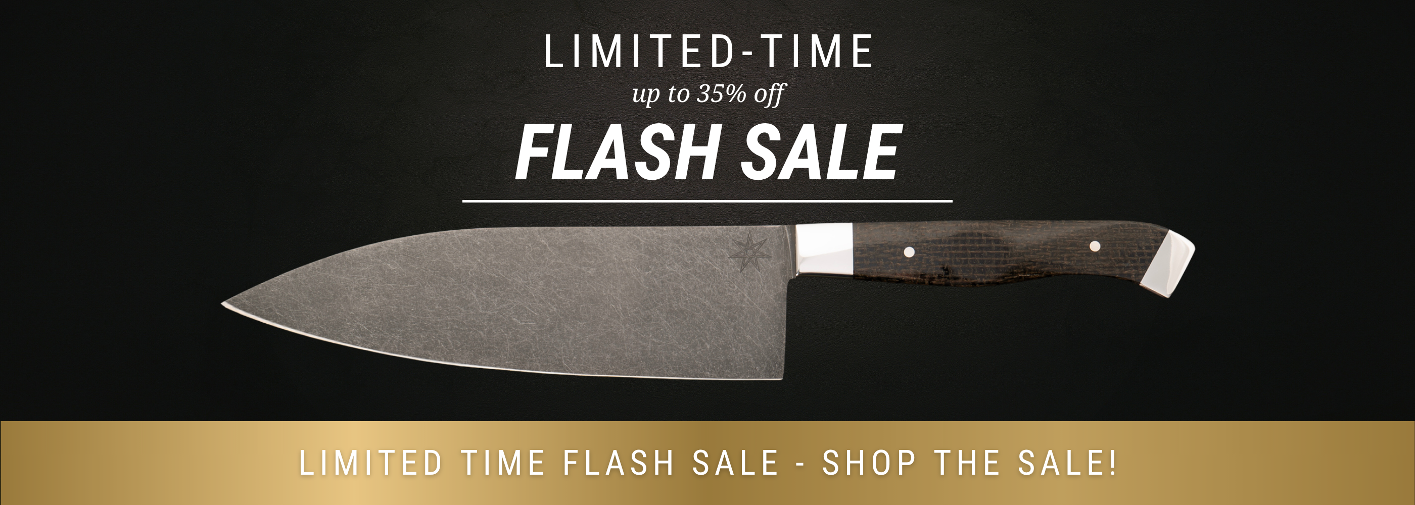 Promotional banner for a limited-time flash sale with a chef's knife on a black background.