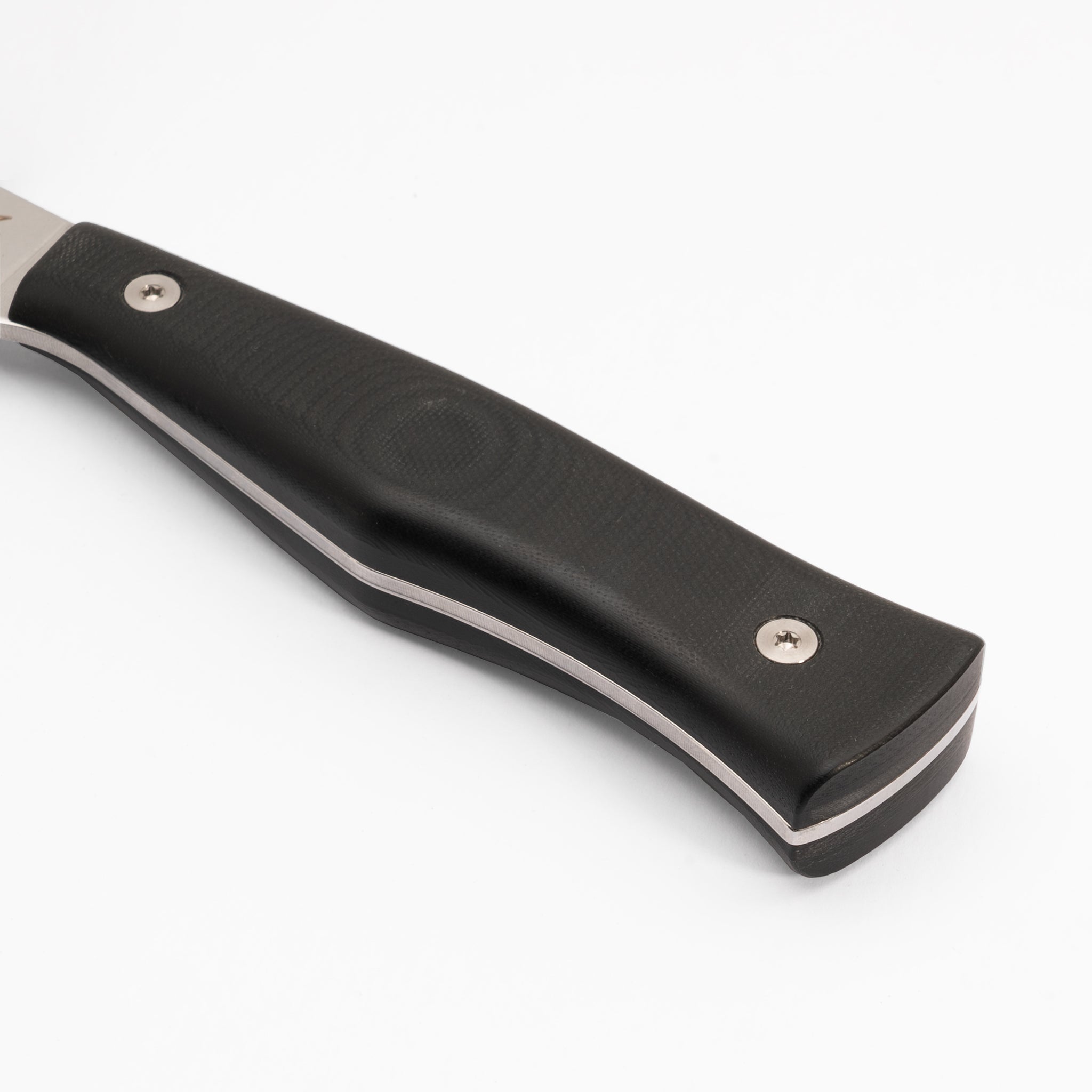 Detail photo of black G-10 kitchen knife handle Town Cutler 