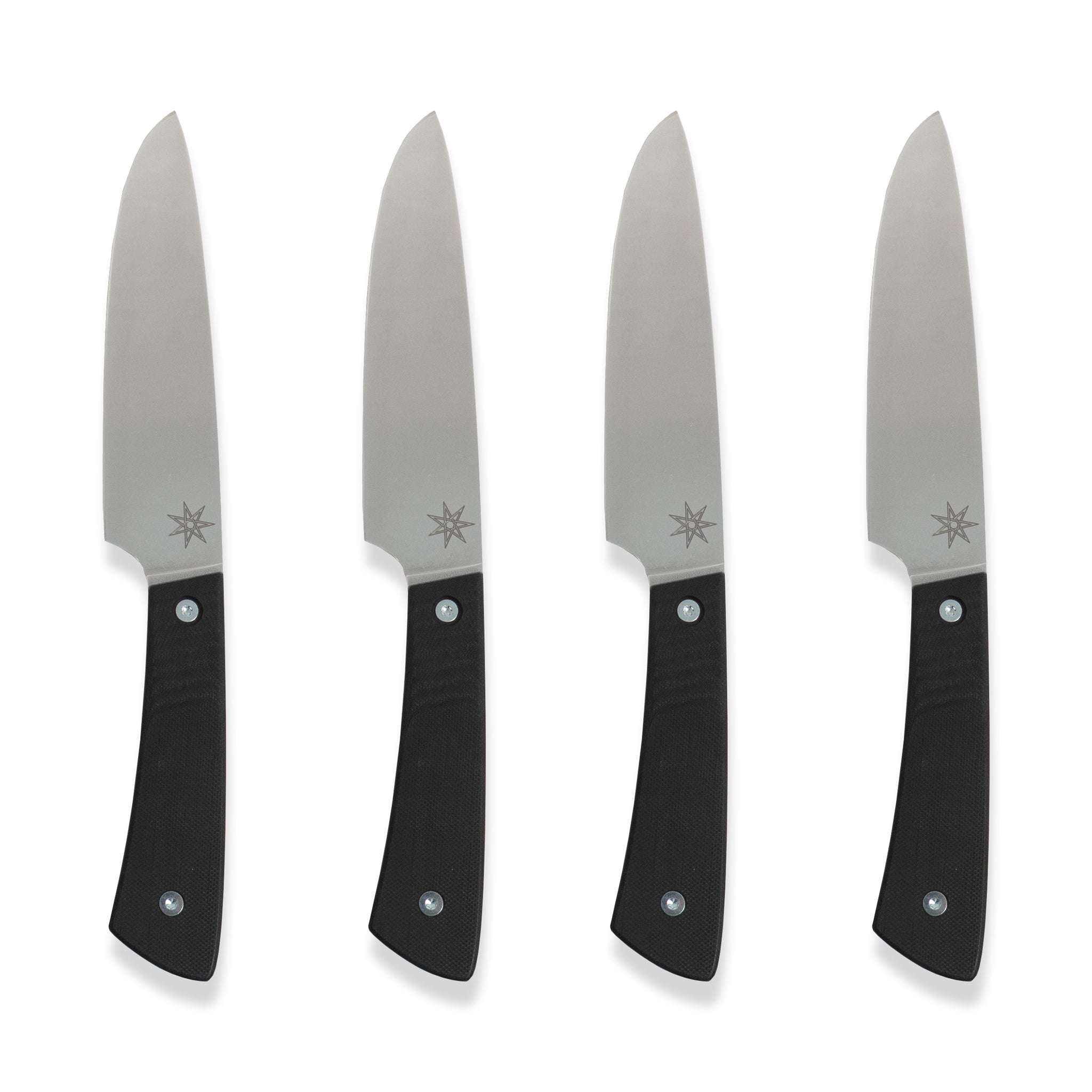 Stainless steel steak knife set with black handles