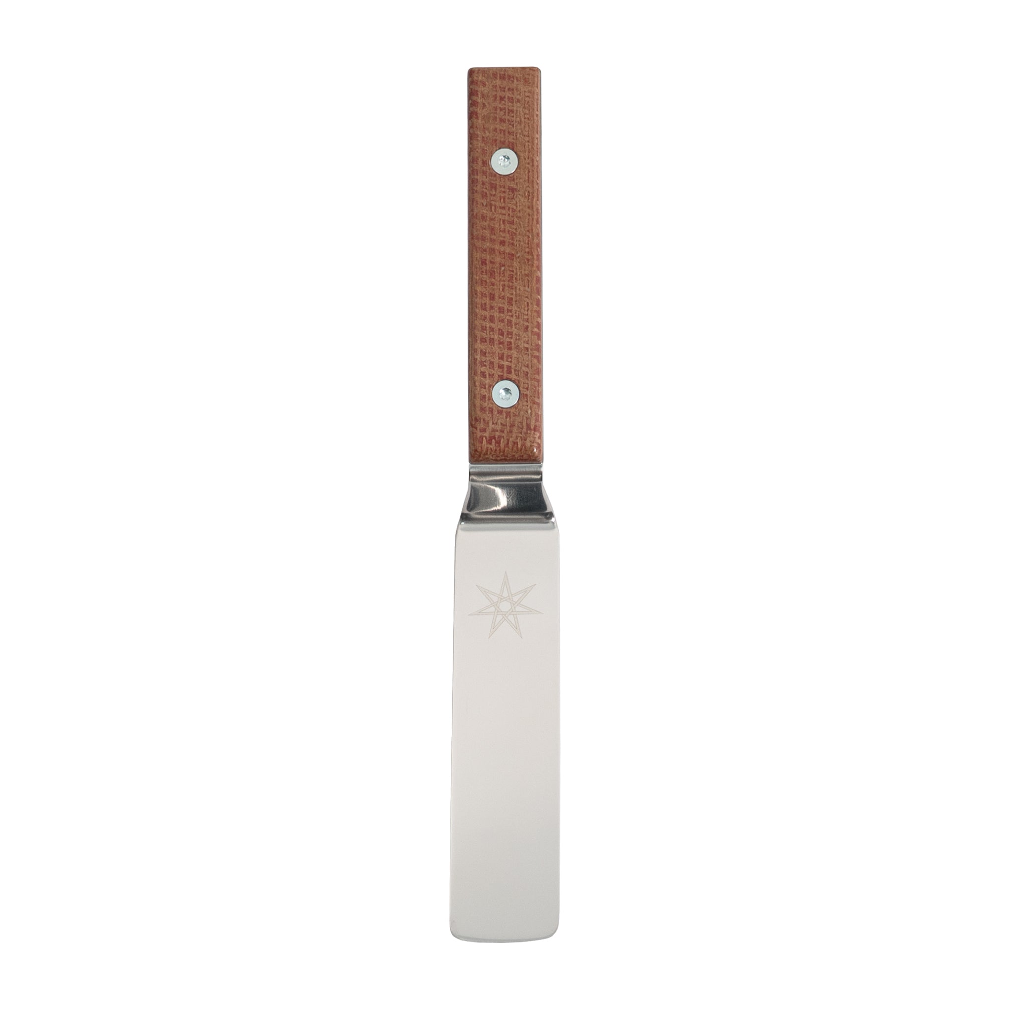 Spatula with a orange brown handle on a white background