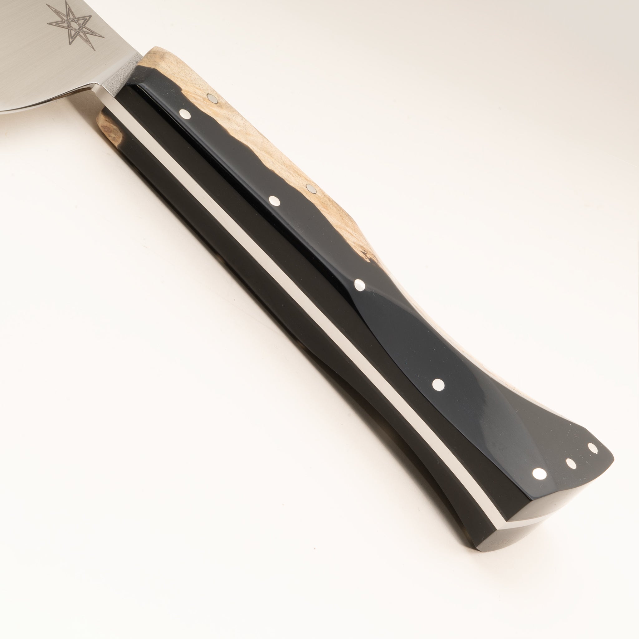 Detail view of knife handle for Town Cutler Desert Dawn Bread Knife. 