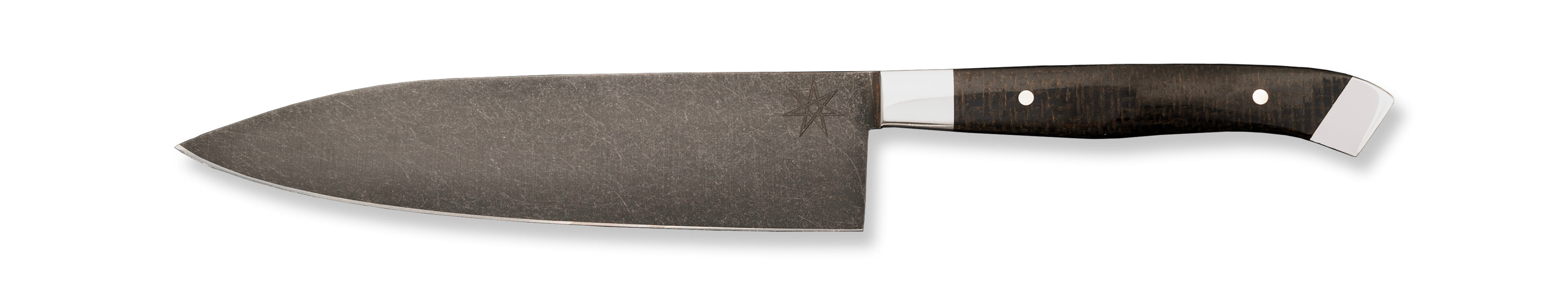 6" Carbon Steel Utility Knife with Stonewash Finish Blade, Black Burlap Micarta Handle, Stainless Steel Bolster and Pommel by Town Cutler