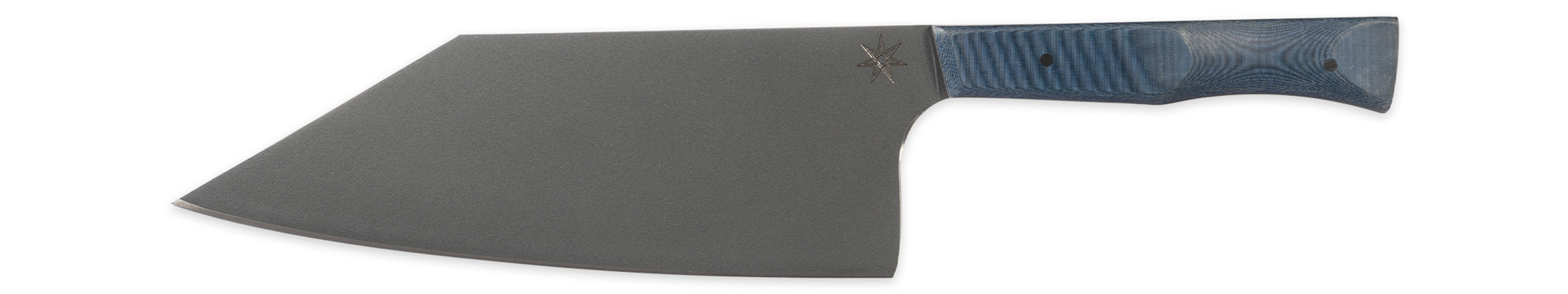 Stainless steel eXo Blue chopper knife with blue linen micarta handle by Town Cutler. 