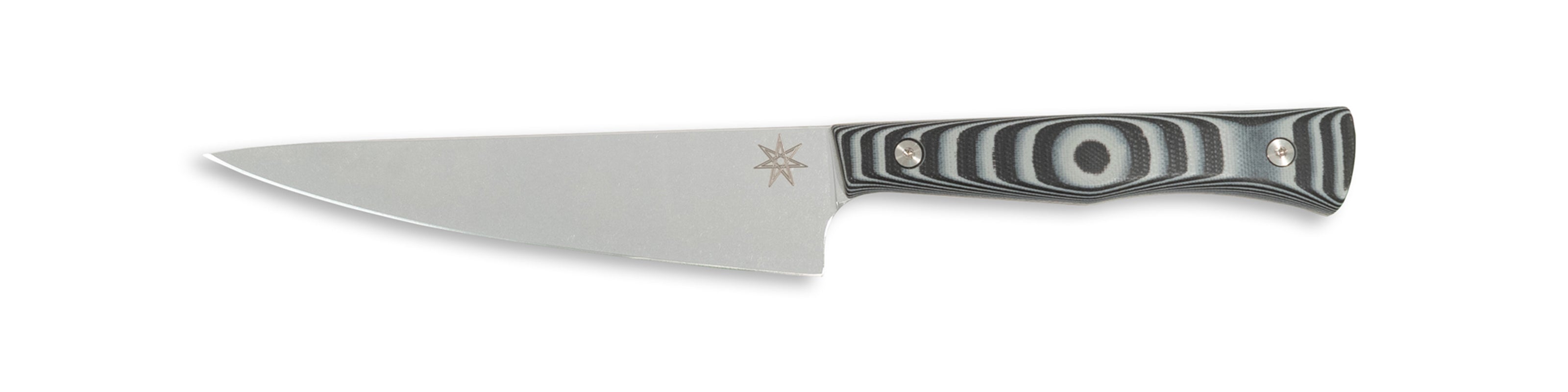Town Cutler Culinary 2.0 kitchen utility petty knife with black and gray layered g-10 handle and stainless steel blade.