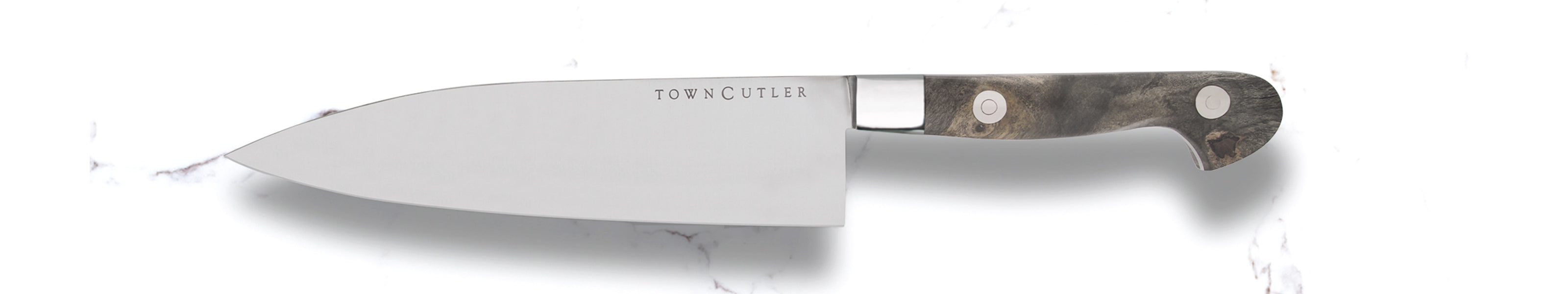 Classic kitchen utility petty knife from Town Cutler with stainless steel blade and buckeye burl handle.